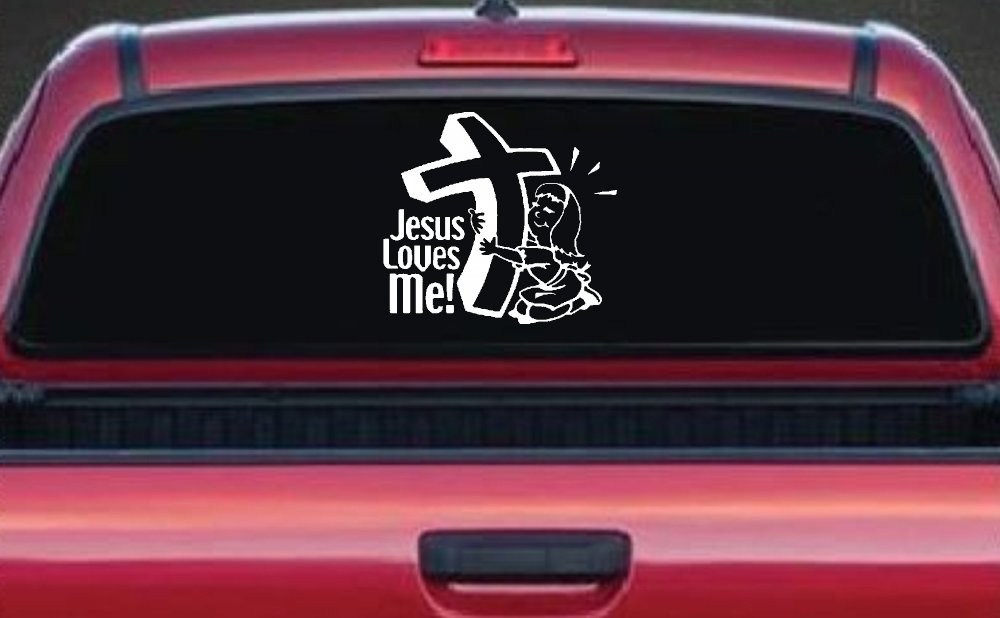 Jesus Loves Me Girl Christian Car Truck Window Decal Sticker (White)