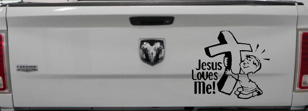 Jesus Loves Me Boy Christian Car or Truck Window Decal Sticker (Black)