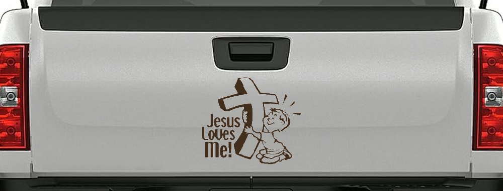 Jesus Loves Me Boy Christian Car or Truck Window Decal Sticker (Brown)