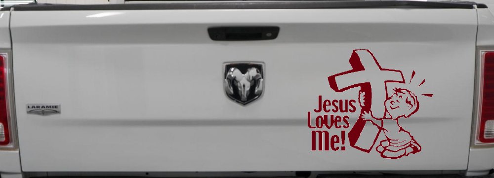 Jesus Loves Me Boy Christian Car or Truck Window Decal Sticker (Burgundy)