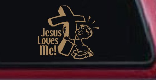 Jesus Loves Me Boy Christian Car or Truck Window Decal Sticker (Light Brown)