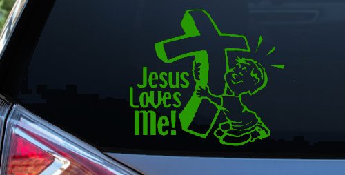 Jesus Loves Me Boy Christian Car or Truck Window Decal Sticker (Lime)