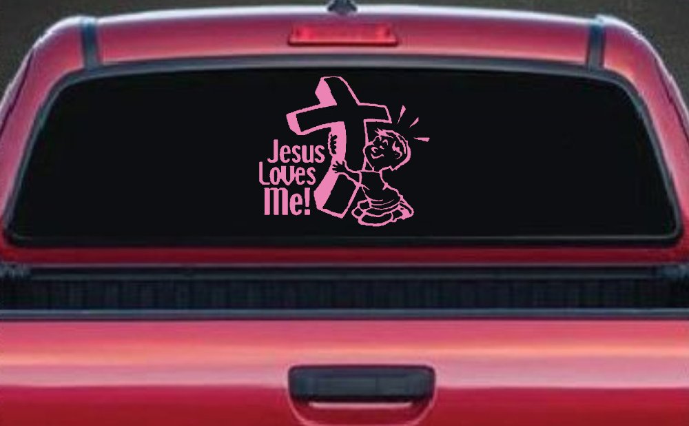 Jesus Loves Me Boy Christian Car or Truck Window Decal Sticker (Pink)
