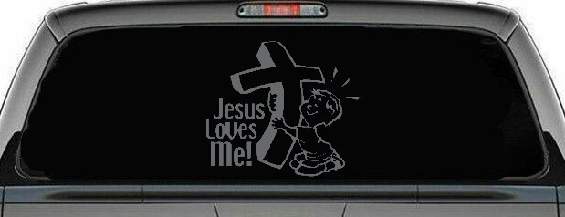 Jesus Loves Me Boy Christian Car or Truck Window Decal Sticker (Silver)