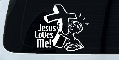 Jesus Loves Me Boy Decal Christian Car Truck Window Vinyl Sticker (White)