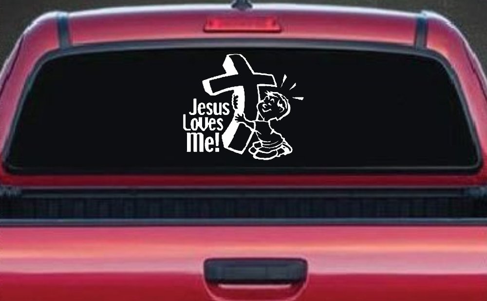 Jesus Loves Me Boy Christian Car or Truck Window Decal Sticker (White)