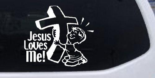 Jesus Loves Me Boy Decal Christian Car Truck Window Vinyl Sticker (White)
