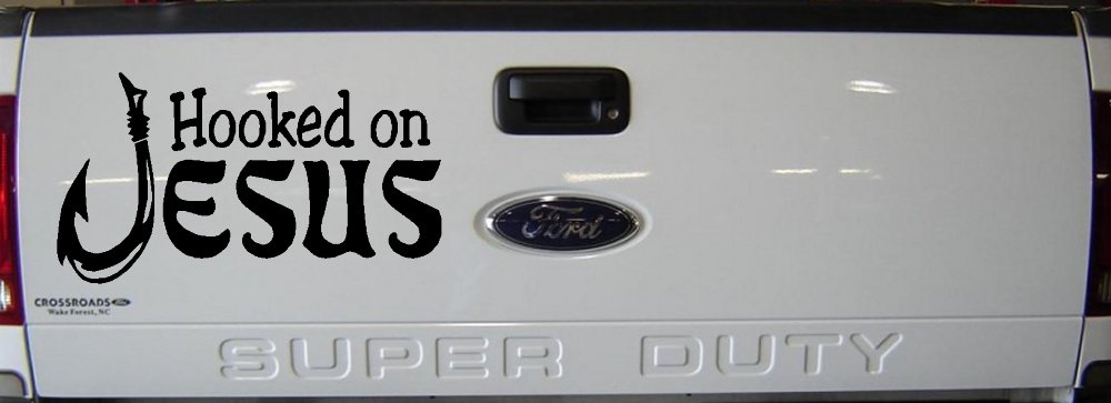 Hooked On Jesus Fish Hook Christian Car Truck Window Decal Sticker Vinyl (Black)