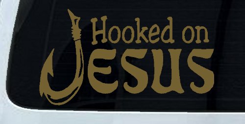 Hooked On Jesus with Fish Hook Christian Car or Truck Window Decal Sticker