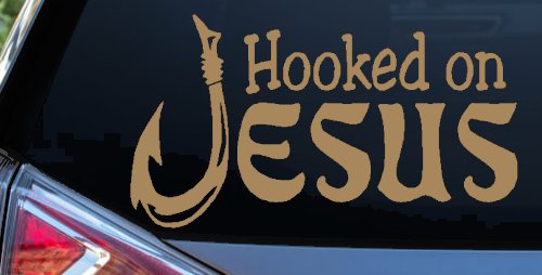 Hooked On Jesus with Fish Hook Christian Car or Truck Window Decal Sticker