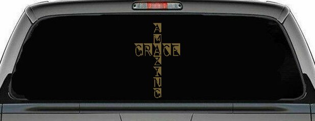 Amazing Grace Cross Christian Car or Truck Window Decal Sticker (Gold)