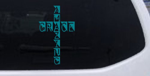 Amazing Grace Cross Christian Car or Truck Window Decal Sticker (Turquoise Blue)