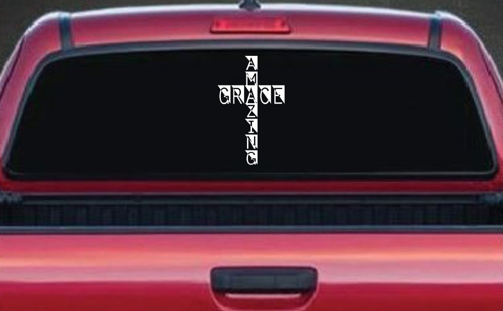 Amazing Grace Cross Christian Car or Truck Window Decal Sticker (White)