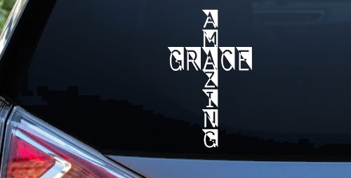 Amazing Grace Cross Christian Car or Truck Window Decal Sticker (White)