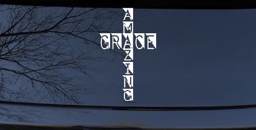 Amazing Grace Cross Christian Car or Truck Window Decal Sticker (White)