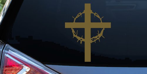 Cross With Thorn Crown Christian Car or Truck Window Decal Sticker
