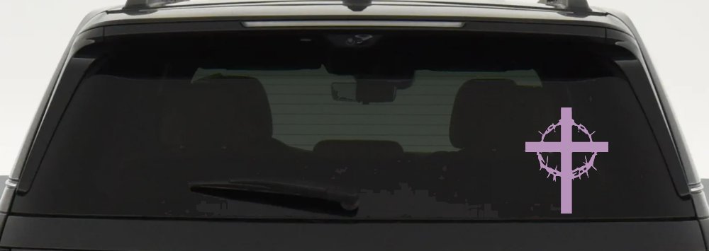 Cross With Thorn Crown Christian Car or Truck Window Decal Sticker (Lilac)