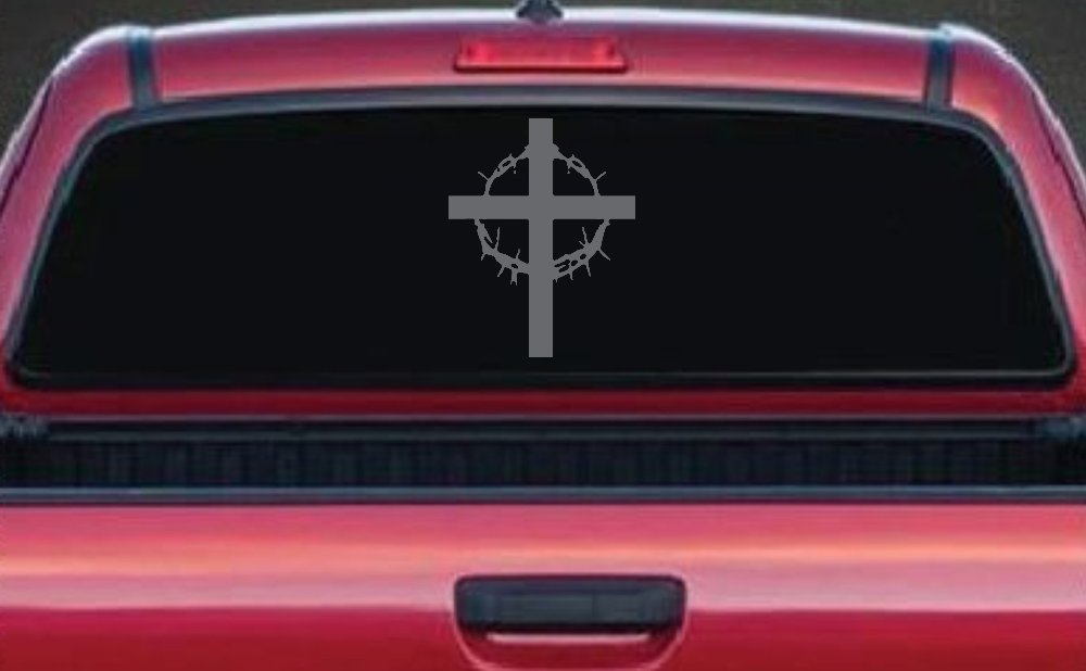 Cross With Thorn Crown Christian Car or Truck Window Decal Sticker
