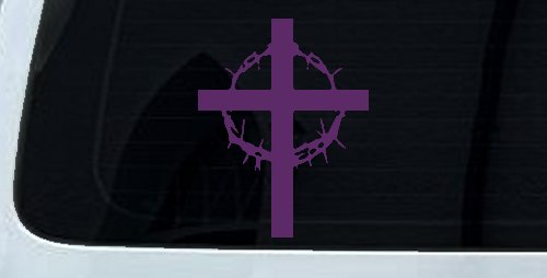 Cross With Thorn Crown Christian Car or Truck Window Decal Sticker (Violet)