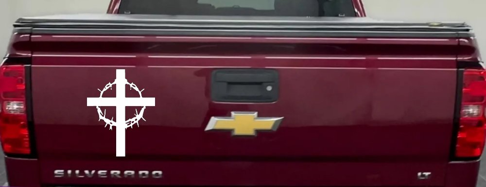 Cross With Thorn Crown Christian Car or Truck Window Decal Sticker