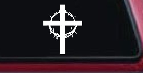 Cross With Thorn Crown Christian Car or Truck Window Decal Sticker