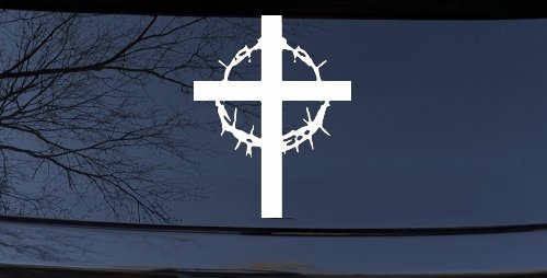 Cross With Thorn Crown Christian Car or Truck Window Decal Sticker