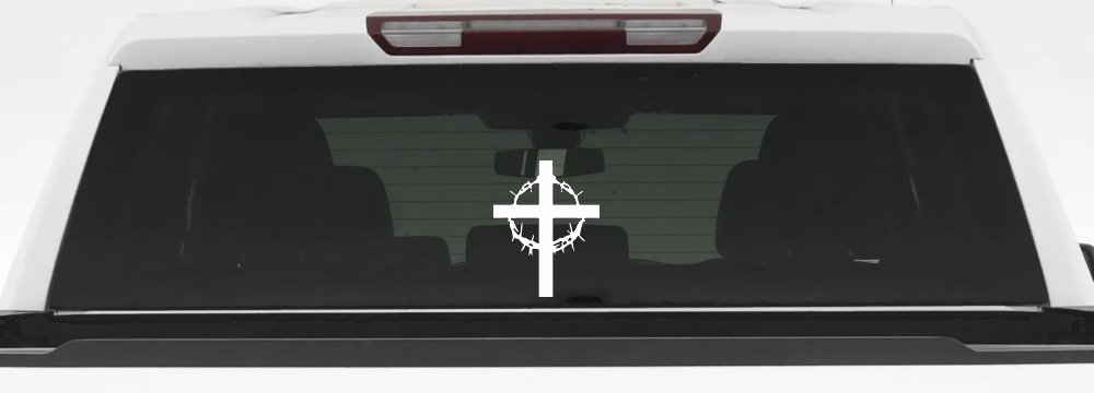 Christian Cross Thorn Crown Decal Car Truck Window Sticker (White)