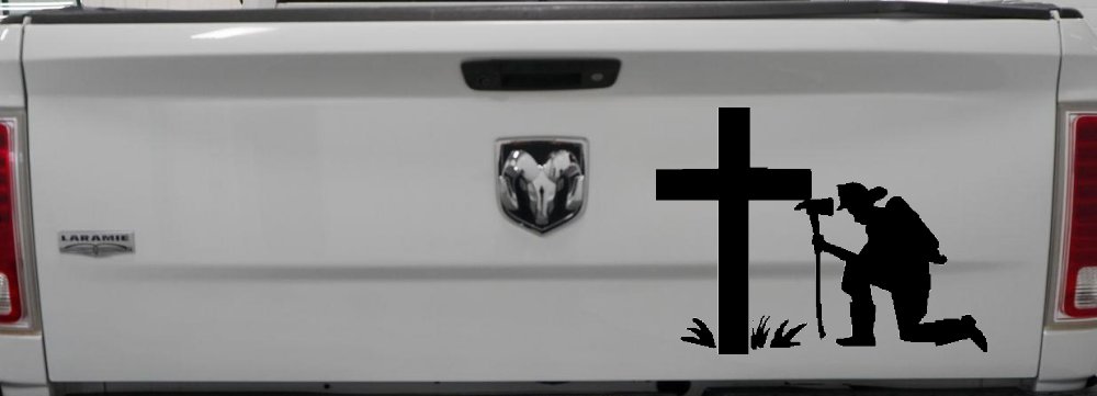 Fireman At The Cross Christian Car or Truck Window Decal Sticker (Black)