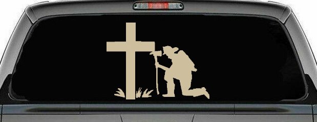Fireman Cross Decal Christian Car Truck Window Sticker Vinyl (Desert Sand)