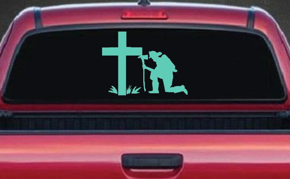 Fireman At The Cross Christian Car or Truck Window Decal Sticker (Mint)