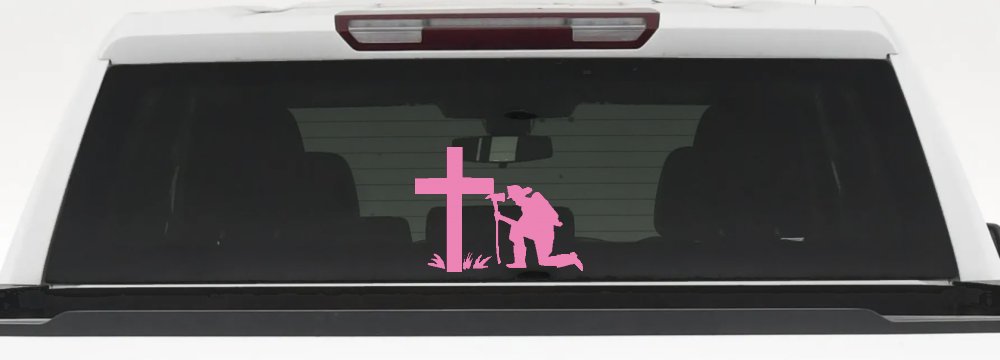 Fireman At The Cross Christian Car or Truck Window Decal Sticker (Pink)