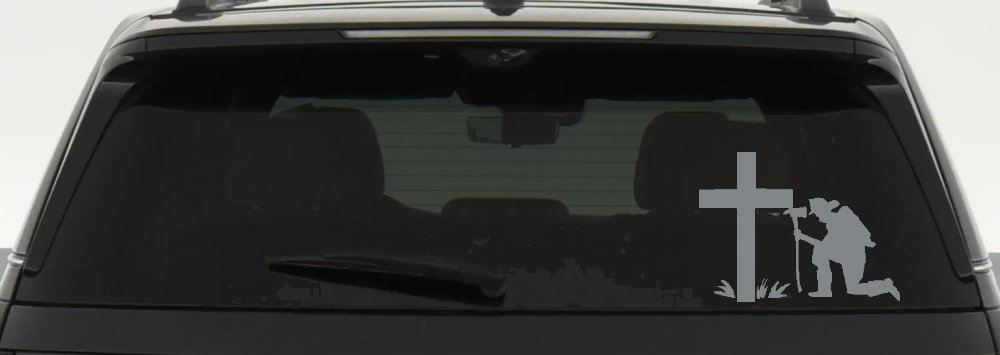 Fireman At The Cross Christian Car or Truck Window Decal Sticker (Telegrey)