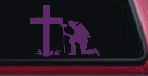 Fireman At The Cross Christian Car or Truck Window Decal Sticker (Violet)