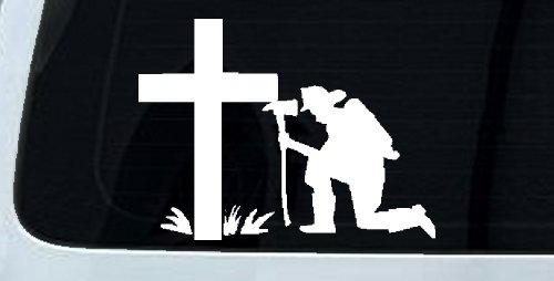 Fireman Cross Decal Christian Car Truck Window Sticker Vinyl (White)