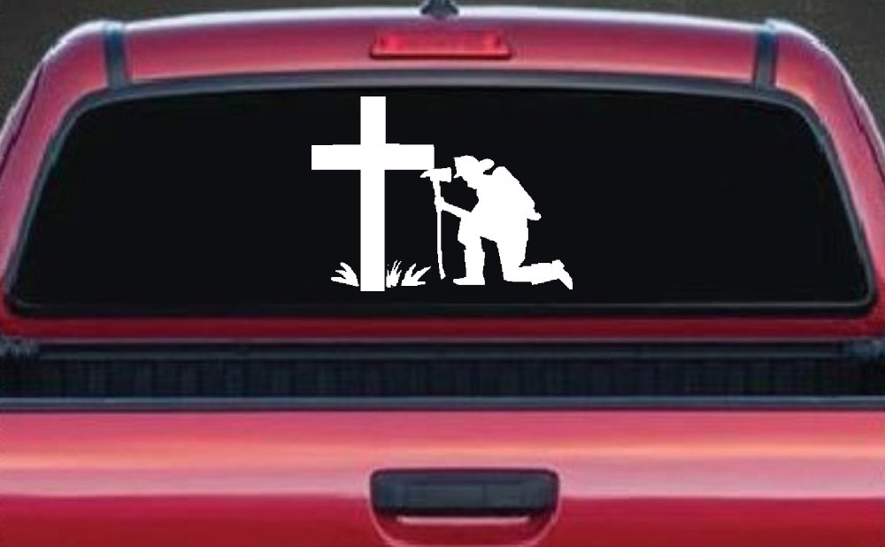 Fireman Cross Decal Christian Car Truck Window Sticker Vinyl (White)