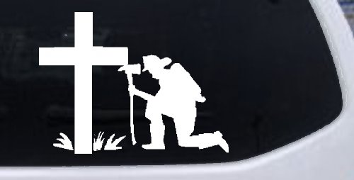 Fireman At The Cross Christian Car or Truck Window Decal Sticker (White)