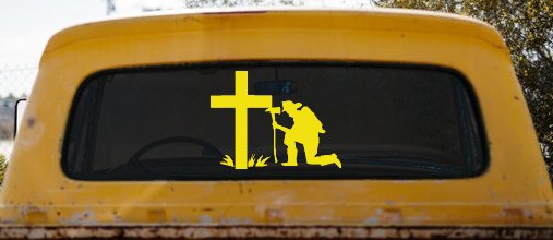 Fireman Cross Decal Christian Car Truck Window Sticker Vinyl (Yellow)