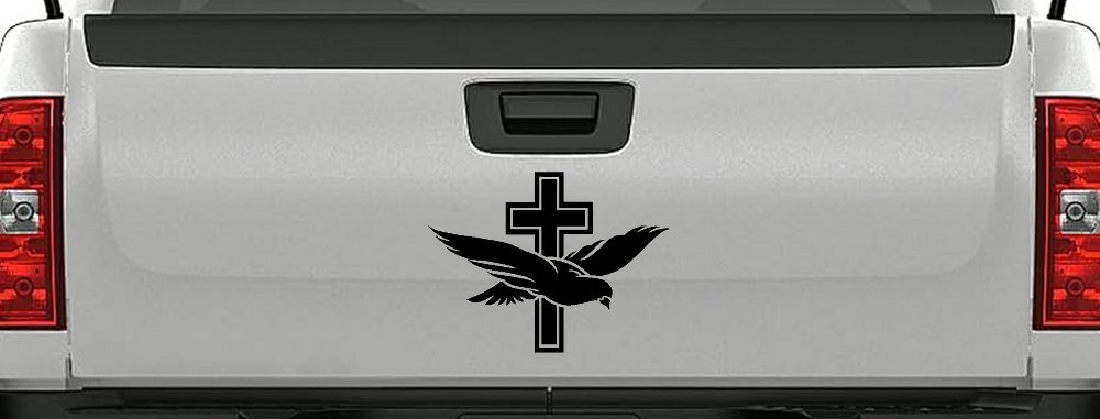 Dove With Cross Christian Car or Truck Window Decal Sticker (Black)
