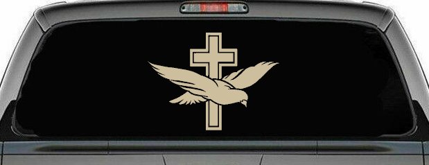 Dove With Cross Christian Car or Truck Window Decal Sticker (Desert Sand)