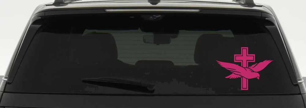 Dove With Cross Christian Car or Truck Window Decal Sticker (Hot Pink)