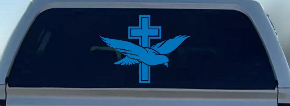 Dove With Cross Christian Car or Truck Window Decal Sticker (Sky Blue)