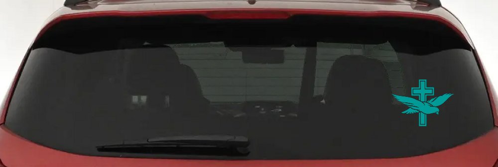 Dove With Cross Christian Car or Truck Window Decal Sticker (Turquoise)