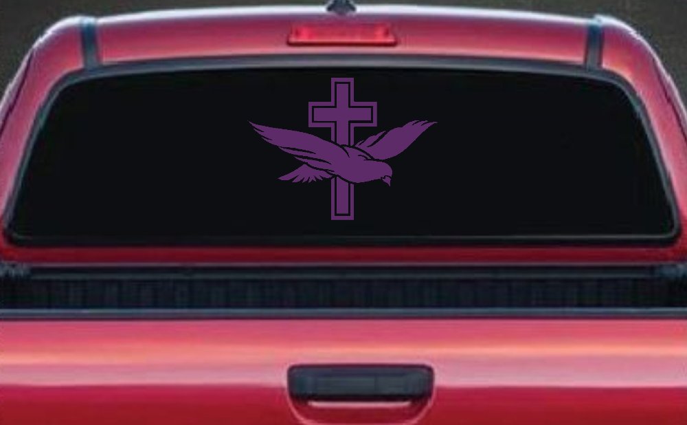 Dove With Cross Christian Car or Truck Window Decal Sticker (Violet)