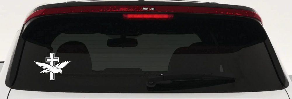 Christian Dove Cross Decal for Car Truck Window - Vinyl Sticker (White)