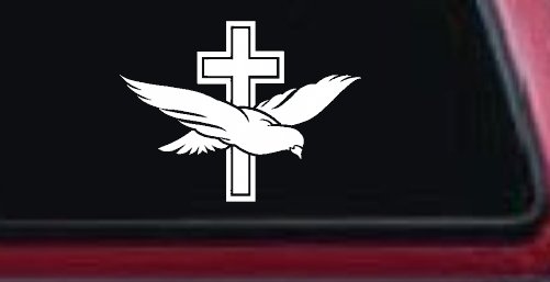 Dove With Cross Christian Car or Truck Window Decal Sticker (White)
