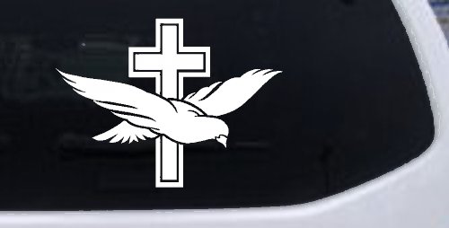 Dove With Cross Christian Car or Truck Window Decal Sticker (White)