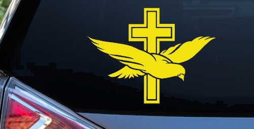 Christian Dove Cross Decal for Car Truck Window - Vinyl Sticker (Yellow)
