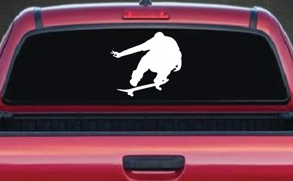 Skate Boarding Car or Truck Window Decal Sticker (White)