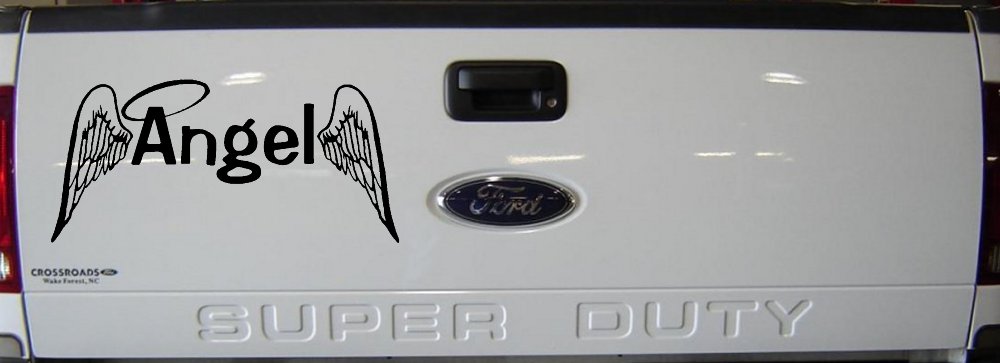 Angel Text With Wings and Halo Christian Car or Truck Window Decal Sticker (Black)