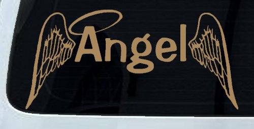 Angel Text With Wings and Halo Christian Car or Truck Window Decal Sticker (Light Brown)